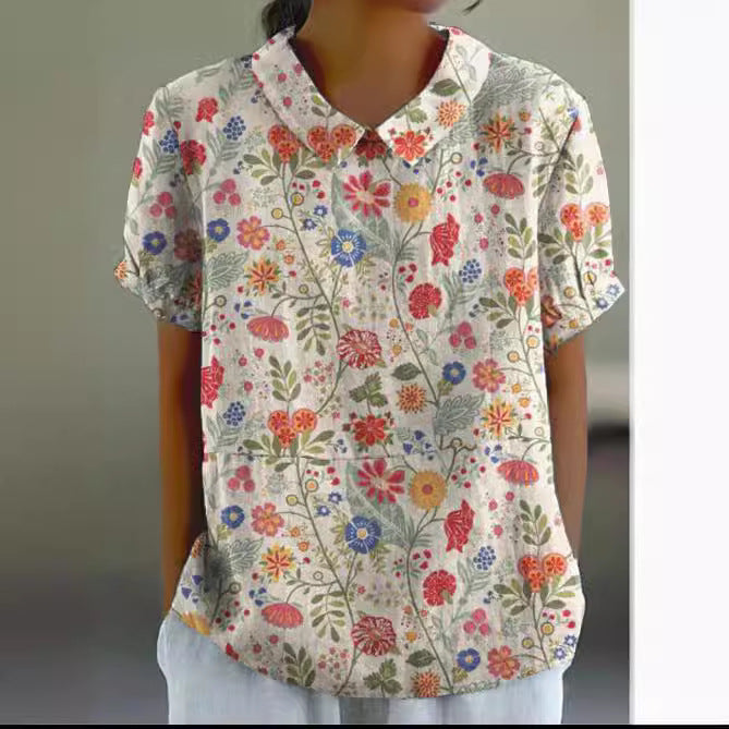 Women's Summer Loose Print Crew Neck Casual Blouses