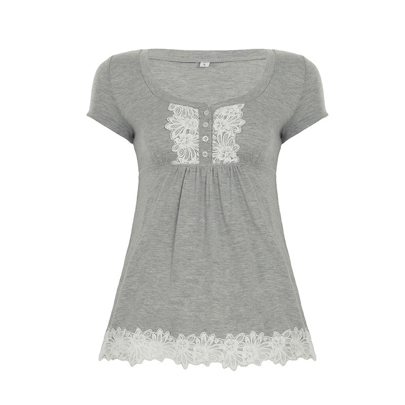 Square Collar Doll Shirt Design Sleeve T-shirt Tops