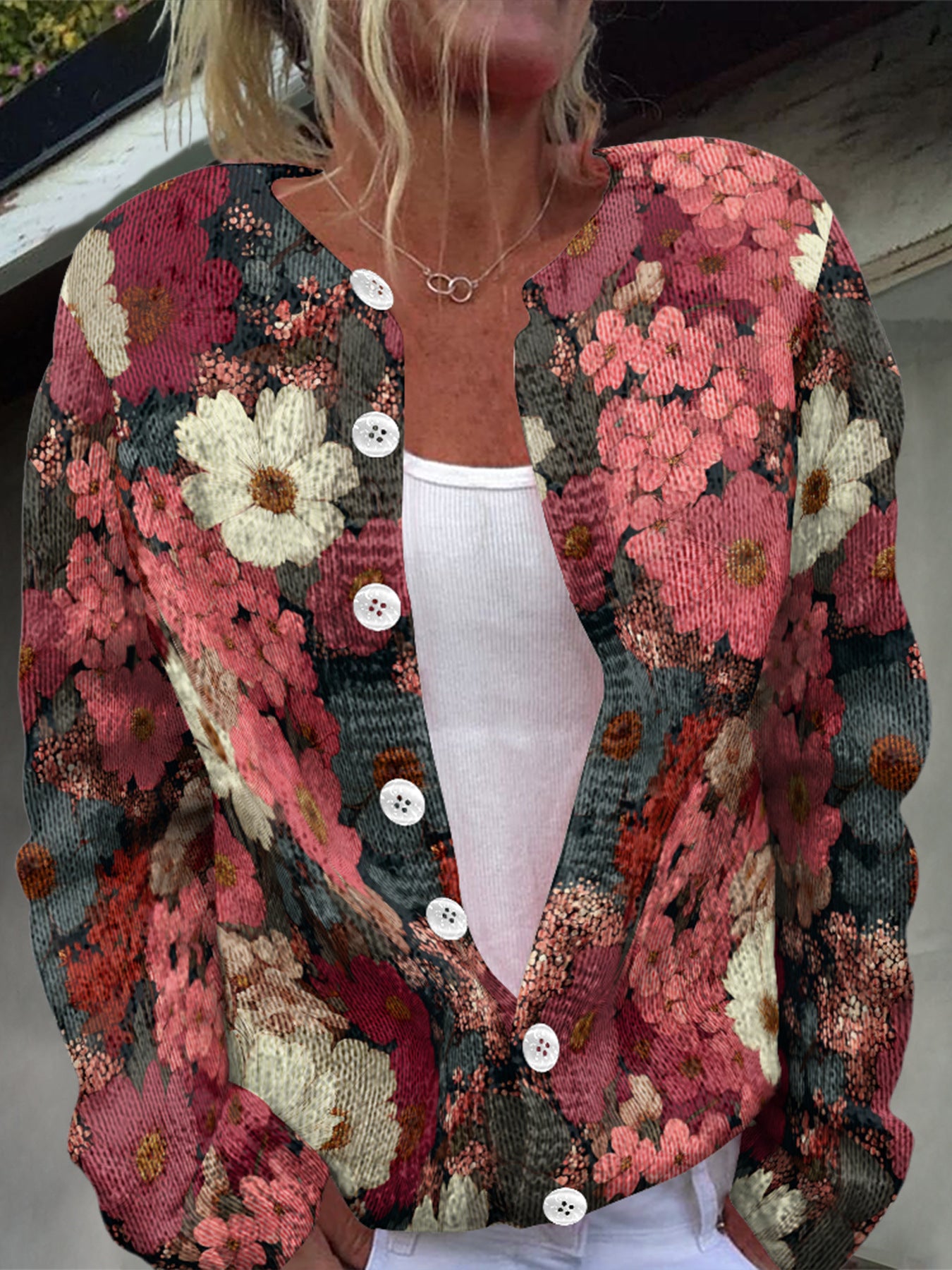 Beautiful Winter Single-breasted Floral Warm Button Sweaters