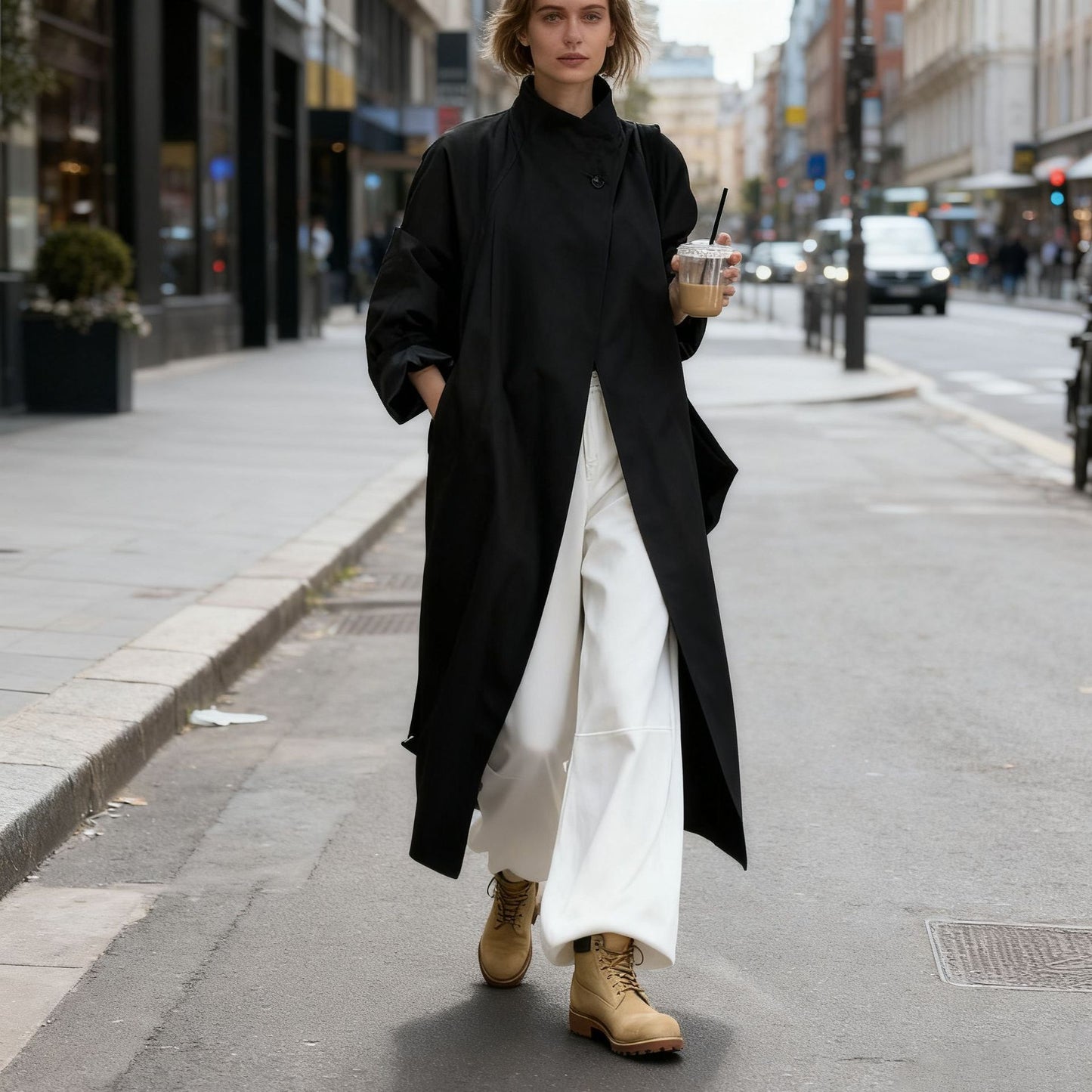 Women's Elegant Stand Collar Trench Loose Design One Button Coats