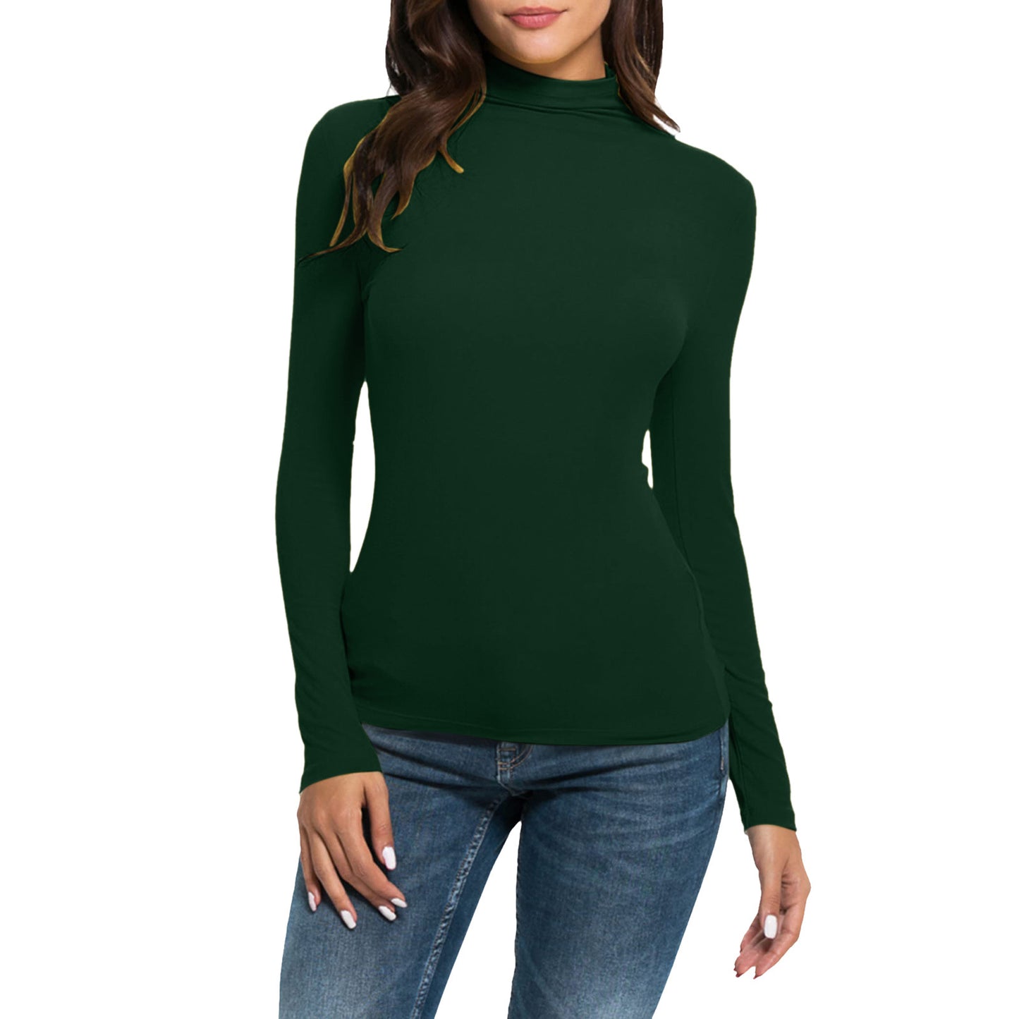 Women's Long-sleeved Turtleneck Pure Color Half Collar Blouses