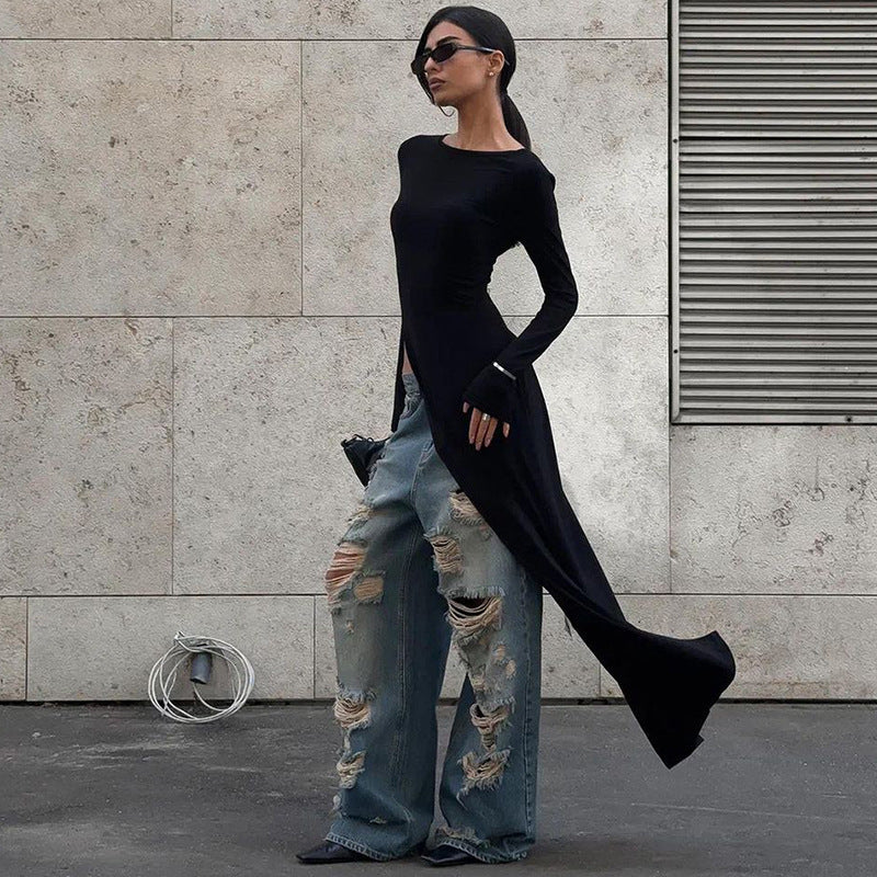 Women's Autumn Fashion Special Split Solid Color Dresses