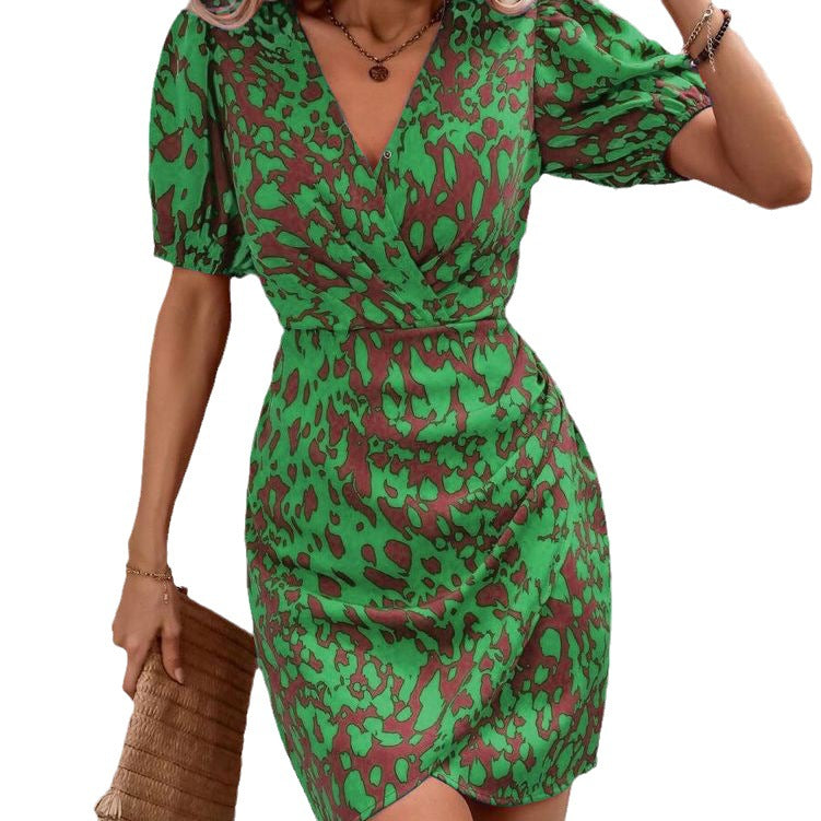 Women's Half-sleeved Waisted Casual Printed For Dress