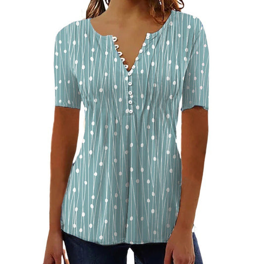Classy Trendy Printed Short-sleeved Shirt Bottoming Blouses