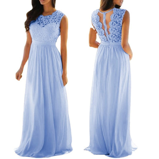 Round Neck Sexy Lace Dress Chiffon Dresses