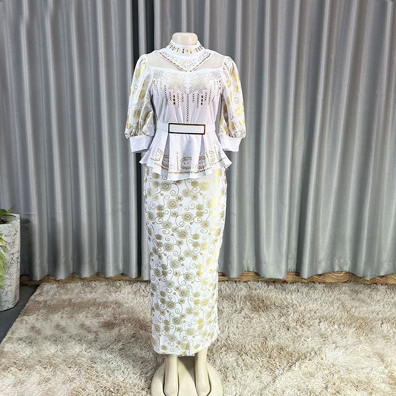 Women's Solid Color African Bronzing Rhinestone Printing Dresses