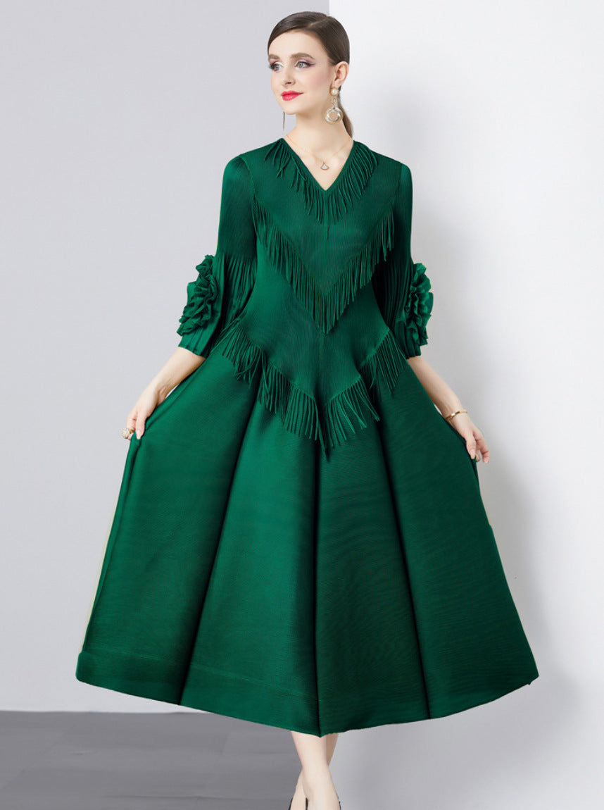 Ruffled Plate Flower Tassel Stitching Geometric Dresses