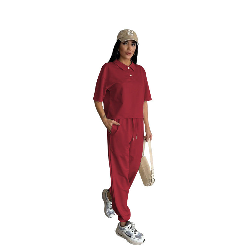 Women's Summer Solid Color Sleeve Lapel Pullover Fashion Suits