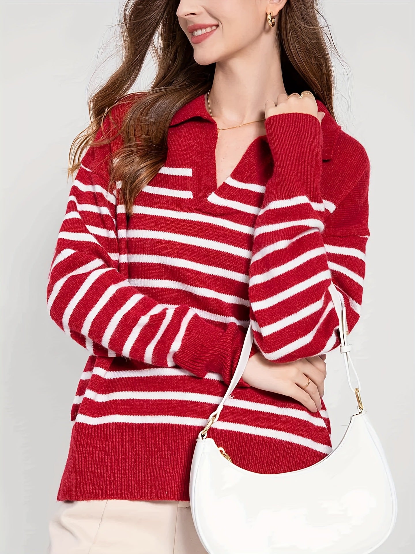Women's Long Sleeve Autumn Cotton Bottoming Shirt Contrast Color Navy Style Coats