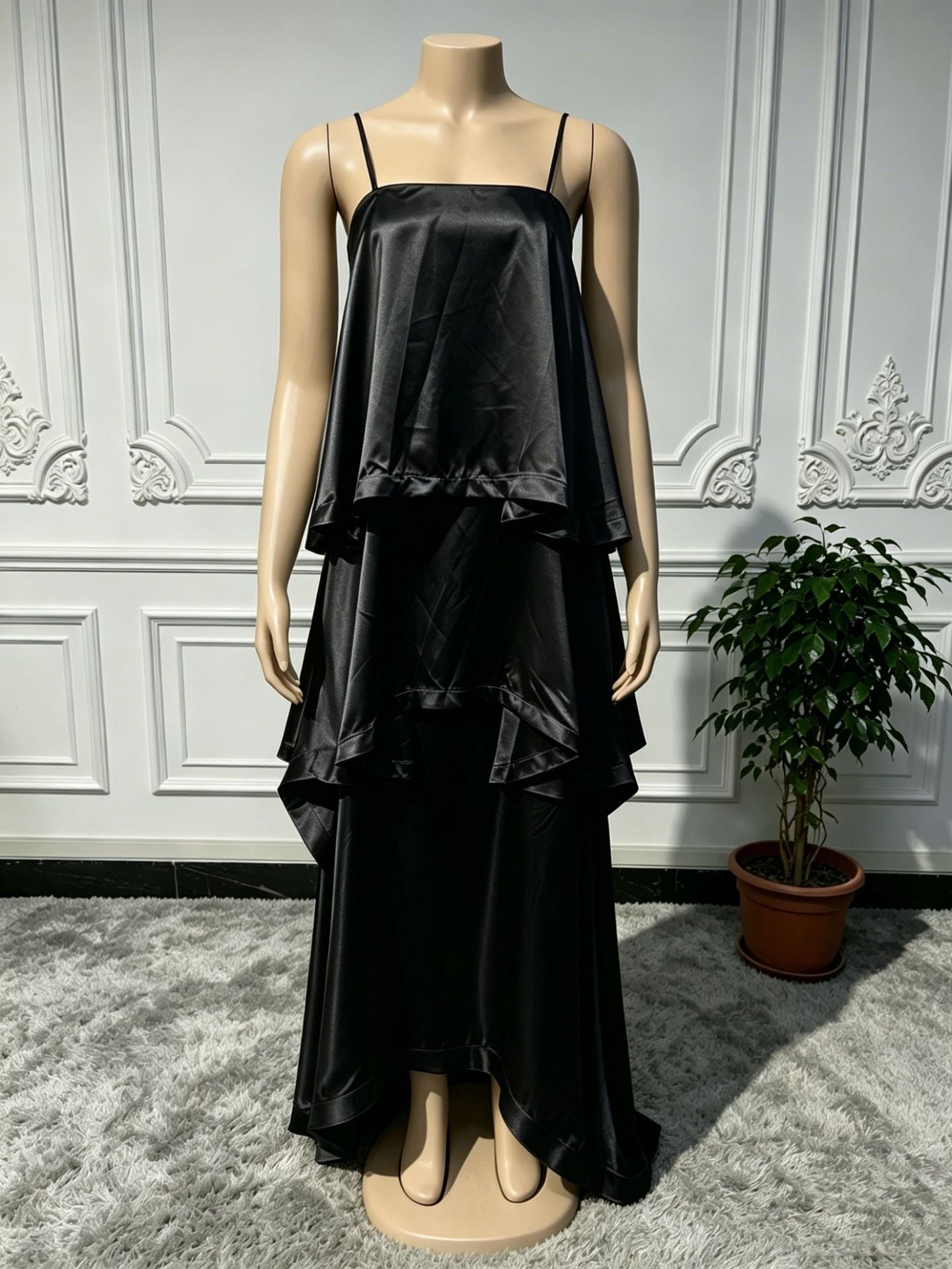 Satin Sling Layered Cake Leisure Loose Dress