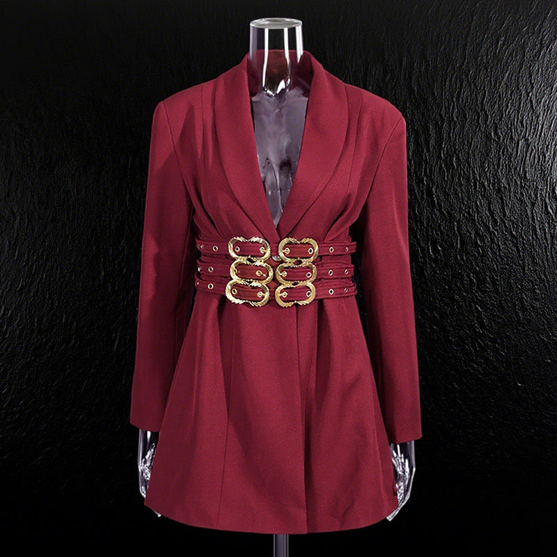 Women's Advanced Design Metal Buckle Belt Waist Blazers