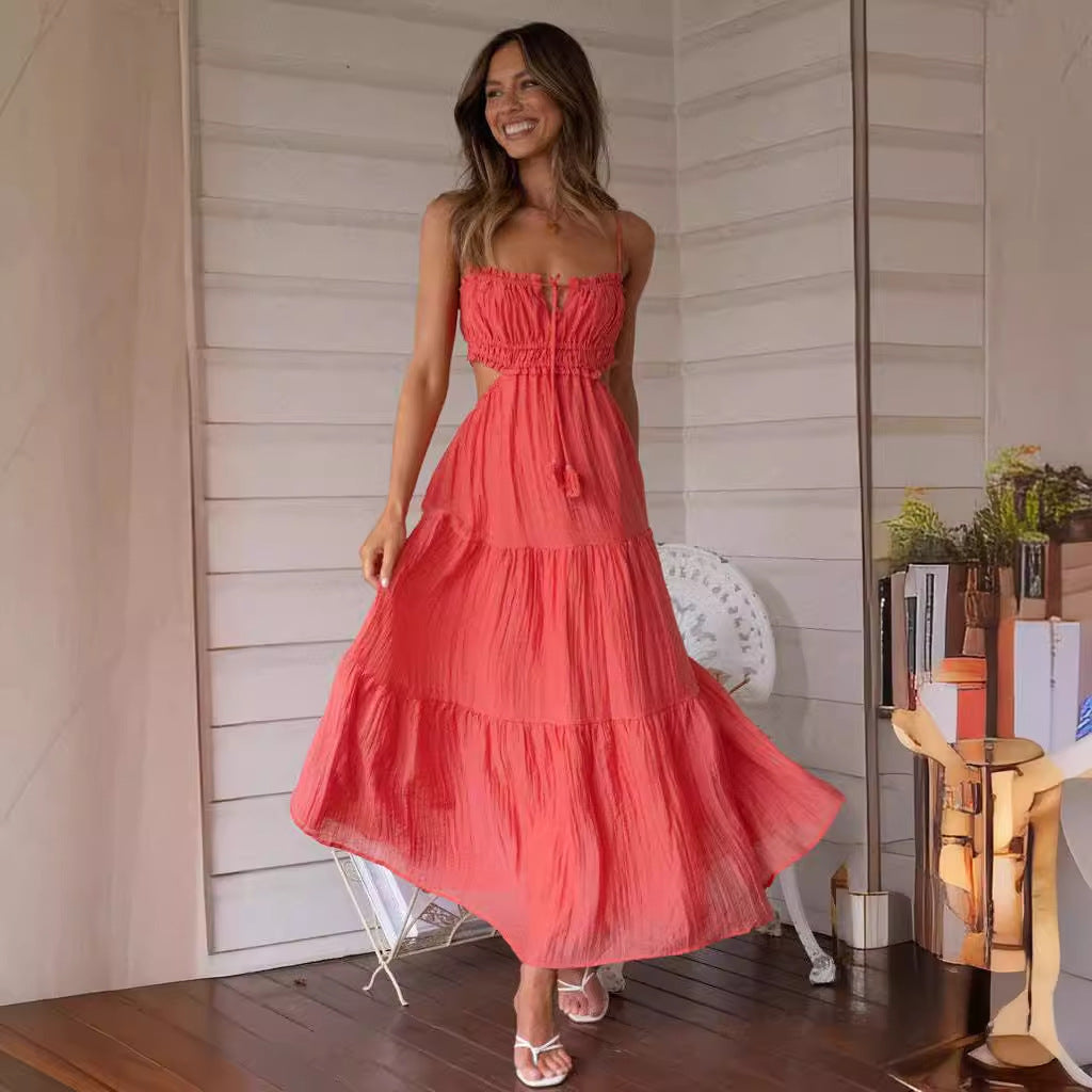 Women's Summer Temperament Camisole Sexy Cutout Long Backless Dress