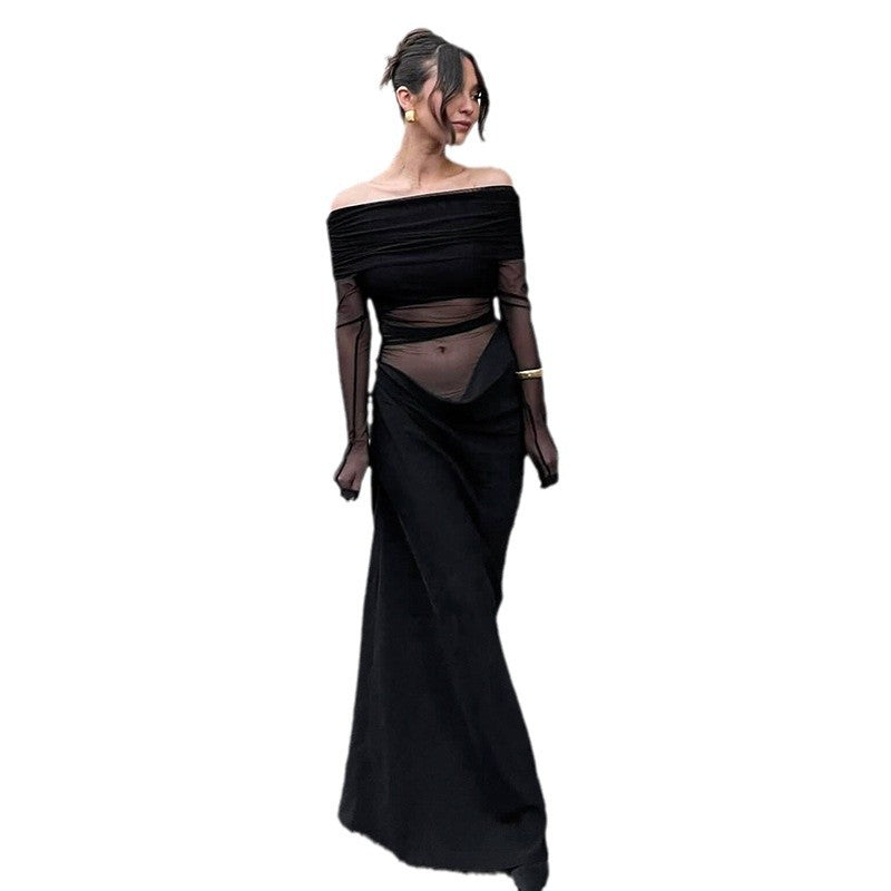 Women's Solid Color Sexy Mesh Stitching Sheath Dress