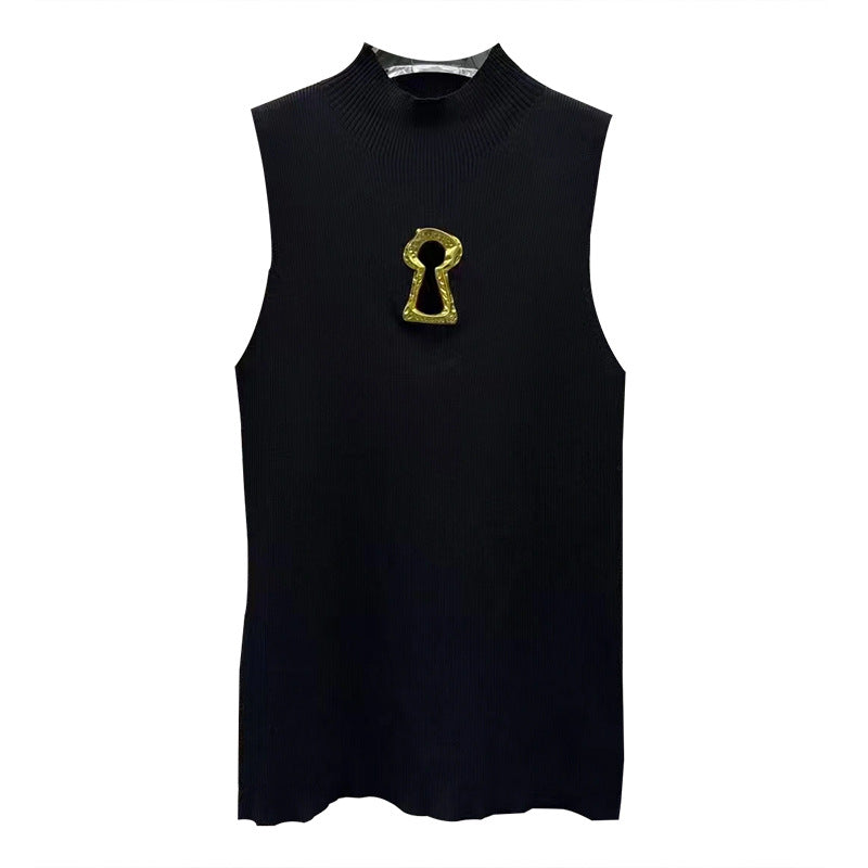 Women's French Simplicity Summer High-grade Temperament Commute Turtleneck Metal Blouses