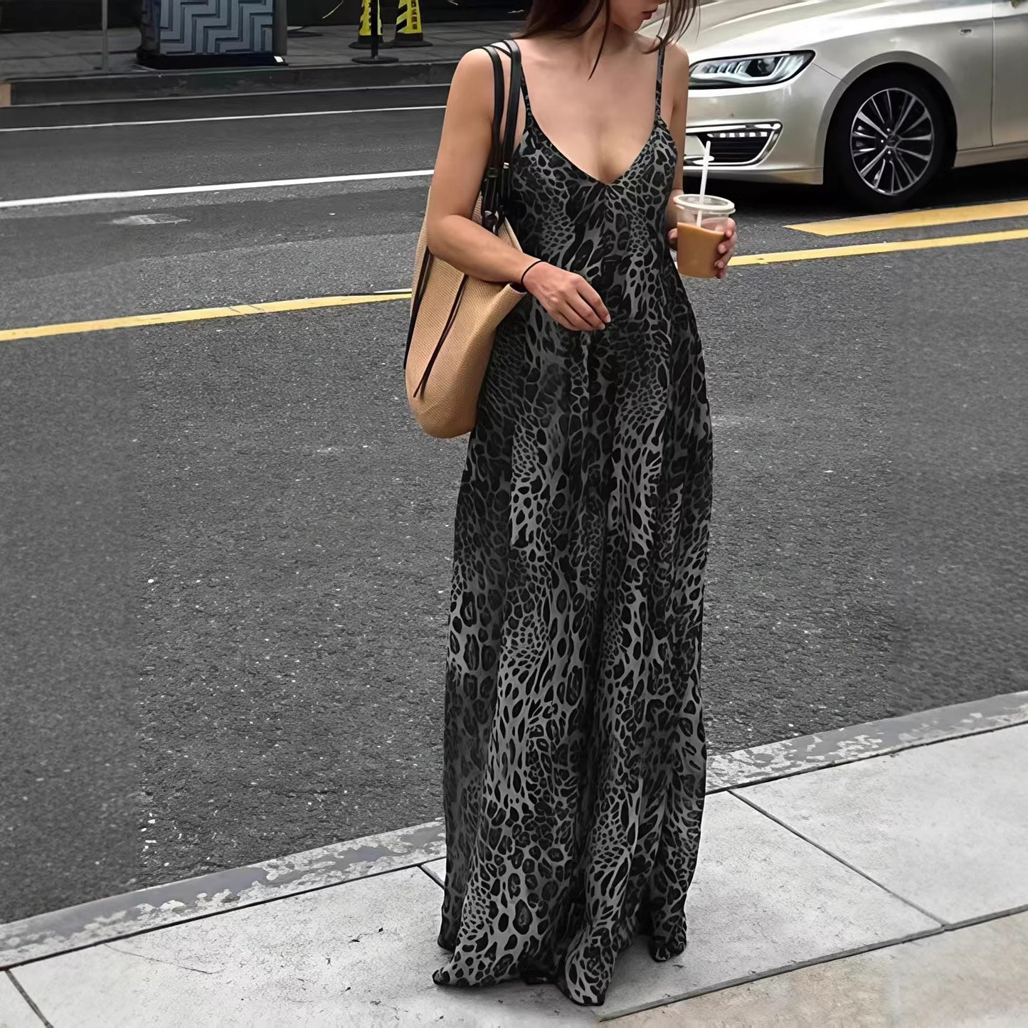 Hot Sexy Leopard Print Backless Collar Summer Dress