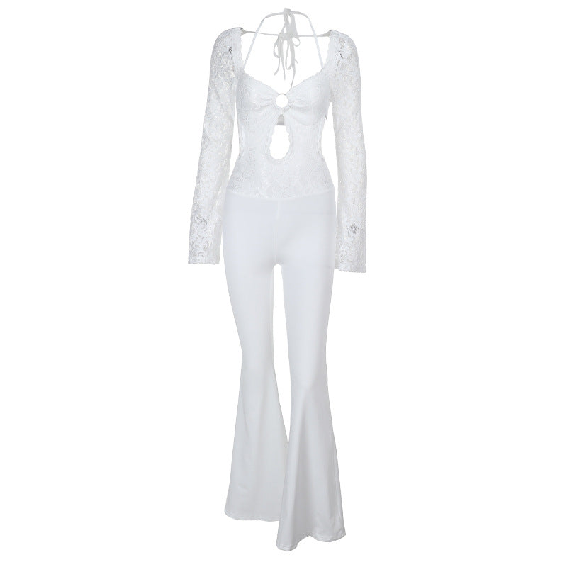 Women's Autumn Elegant Long Sleeve Lace Backless Jumpsuits