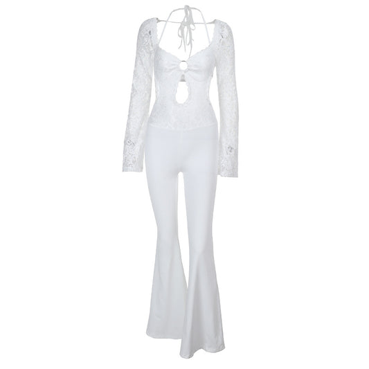 Women's Autumn Elegant Long Sleeve Lace Backless Jumpsuits