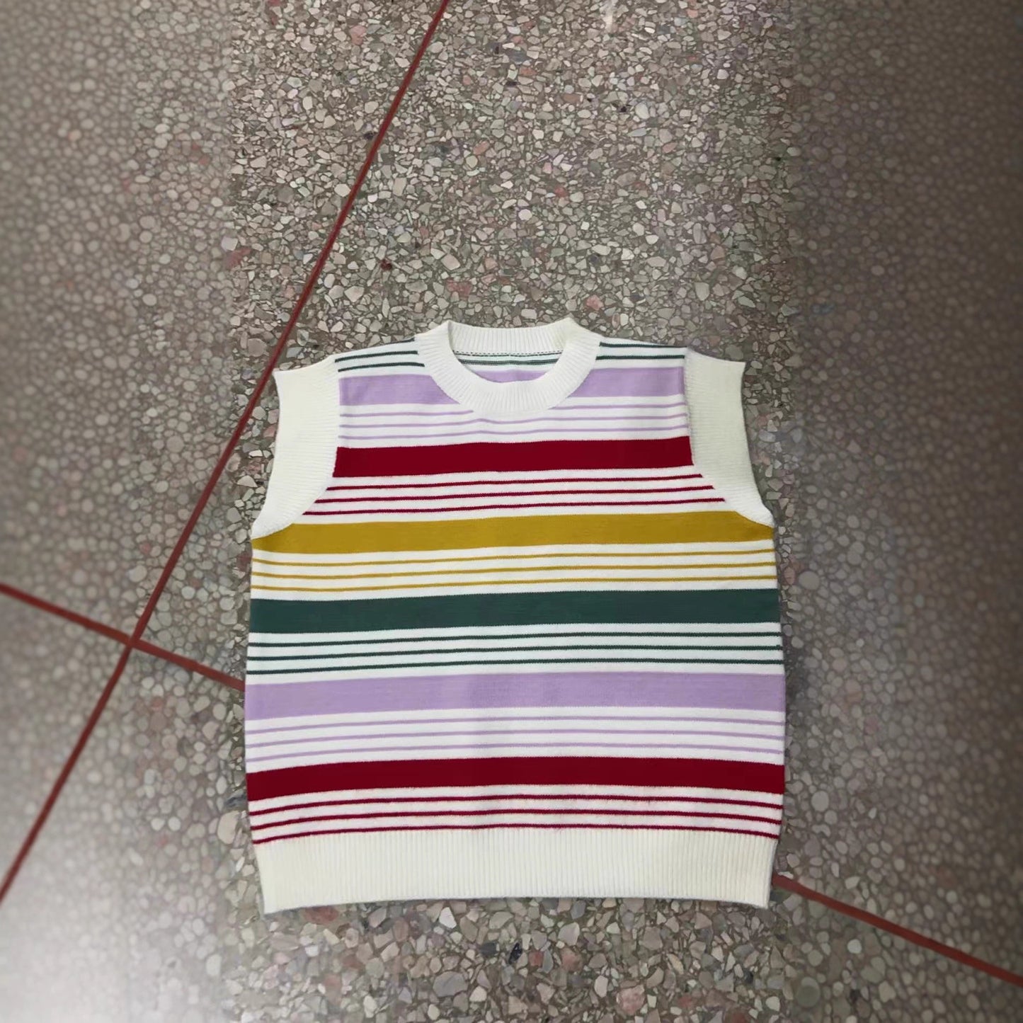 Contrast Color Striped Knitted Fashionable Versatile Sleeve Sweater