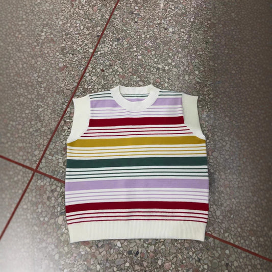 Contrast Color Striped Knitted Fashionable Versatile Sleeve Sweater