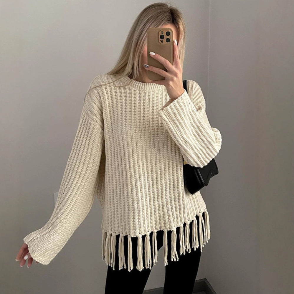 Women's Tassel Autumn Thickened Loose Leisure Solid Sweaters