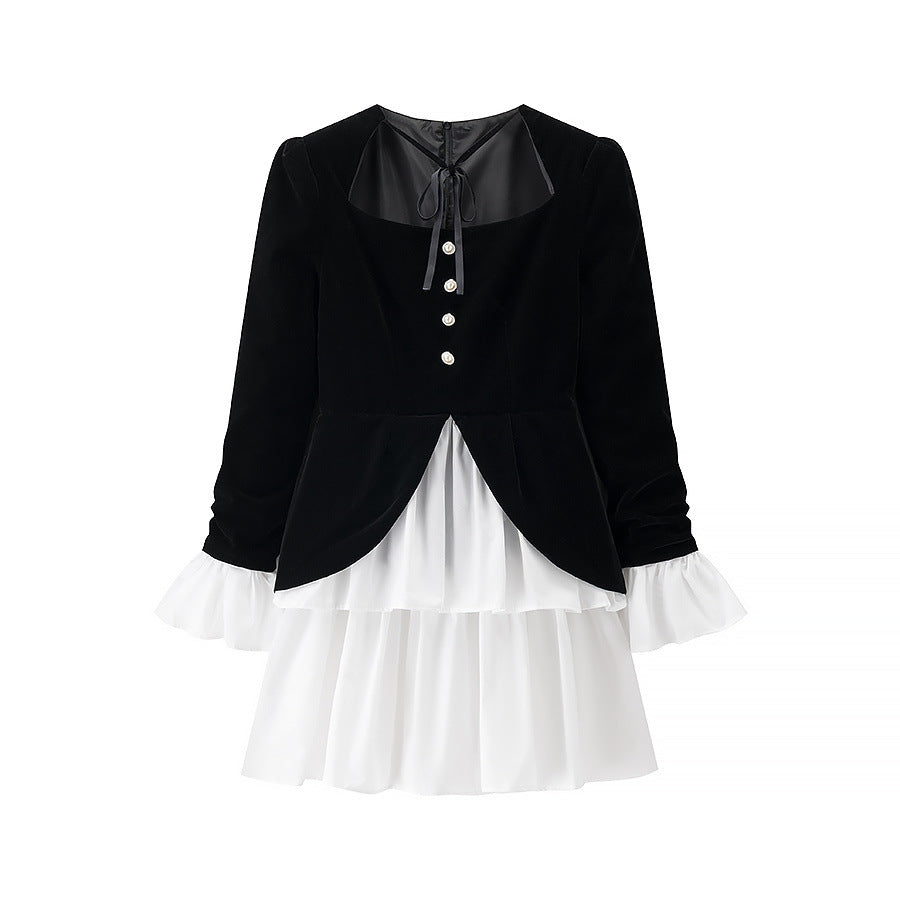 Women's Style Long Sleeve Classic Square Collar Lace Up Fashion Dresses
