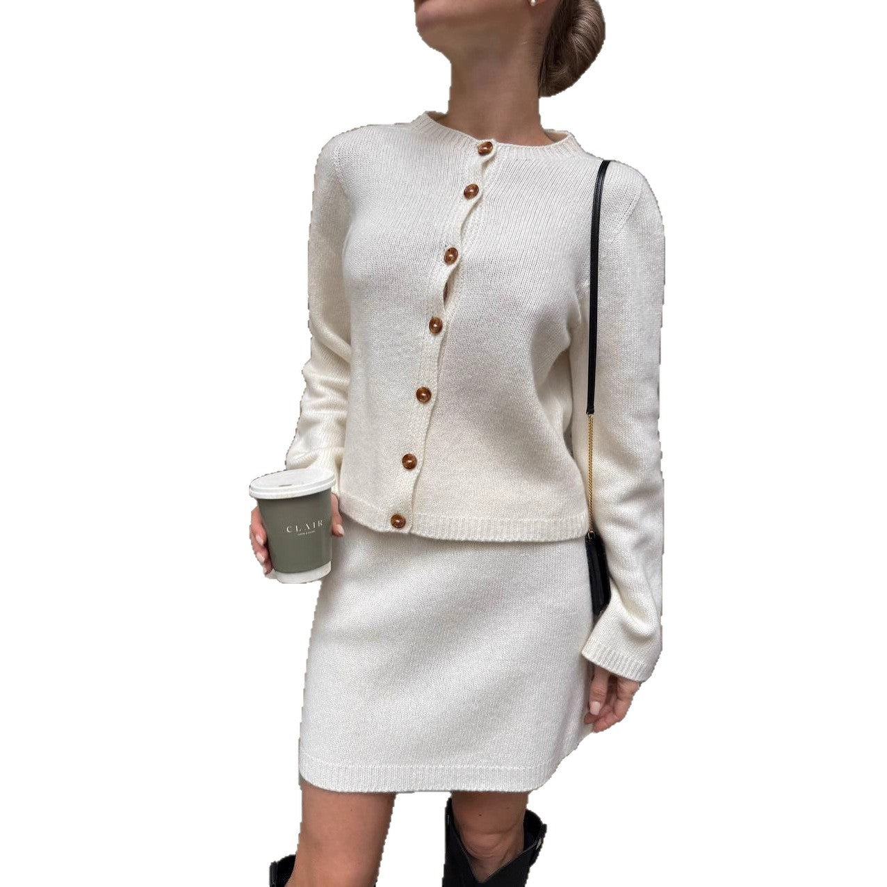 Women's Temperament Slimming Round Neck Long-sleeved Two-piece Suits