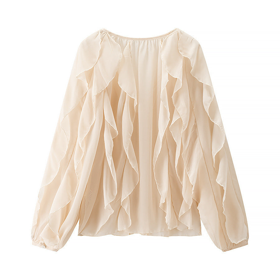 Women's Spring Single Breasted Long Sleeve Laminated Blouses