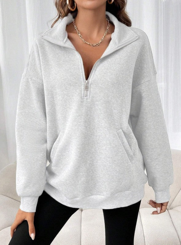 Women's Commute Zipper Sexy Design Lapel Pocket Loose Long Tops