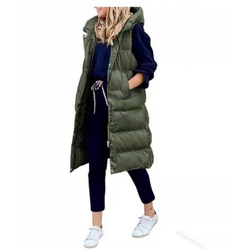 Long Cotton Casual Fashion Single-breasted Sleeveless Woman Coats