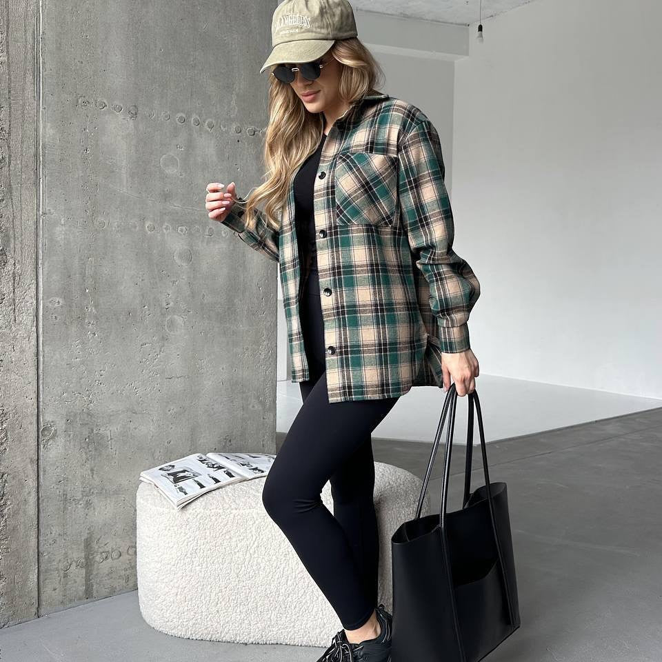 Women's Shirt Fashionable Plaid Mid-length Casual Temperament Coats