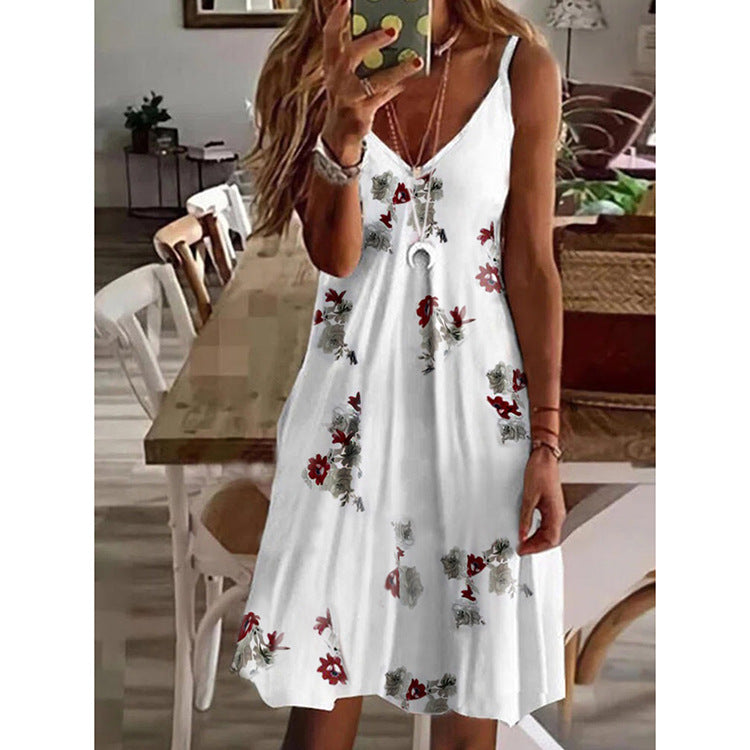Women's Summer Trend Sexy Loose Printing Slip Dresses