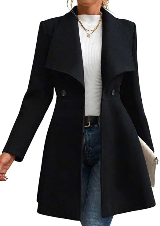Women's Fit Long Fashion Lapel Woolen With Coats
