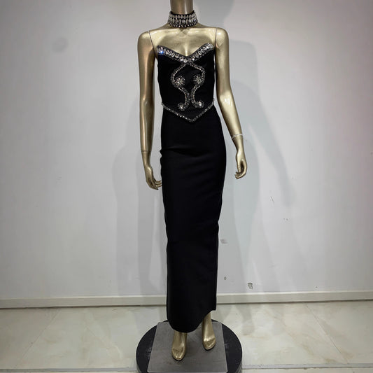 Pattern Strapless Long Type With Collar Dresses