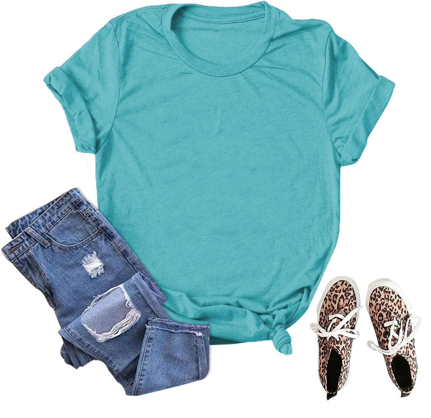 Women's & Men's & Solid Color Blank Loose T-shirt Blouses