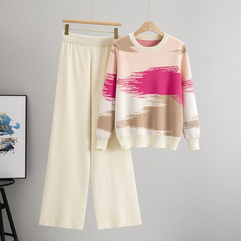 Women's Color Matching Large Slimming Temperament Leisure Knitted Pants