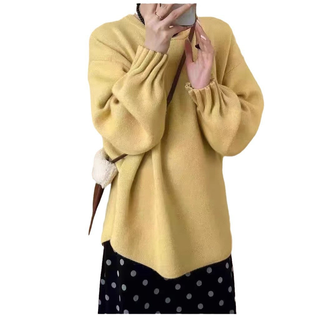 Women's Korean Style Loose Lazy Pleated Embroidered Round Neck Large Winter Women's Sweater