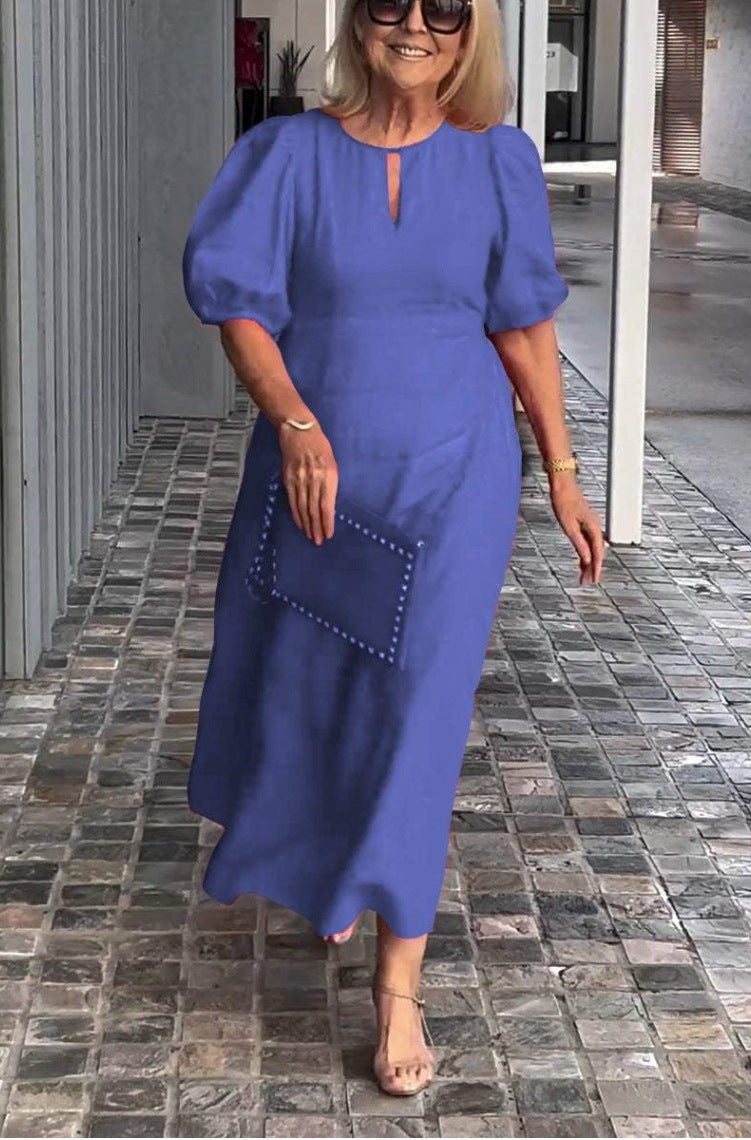Women's Solid Color Loose-fitting Casual Puff Sleeve Dresses