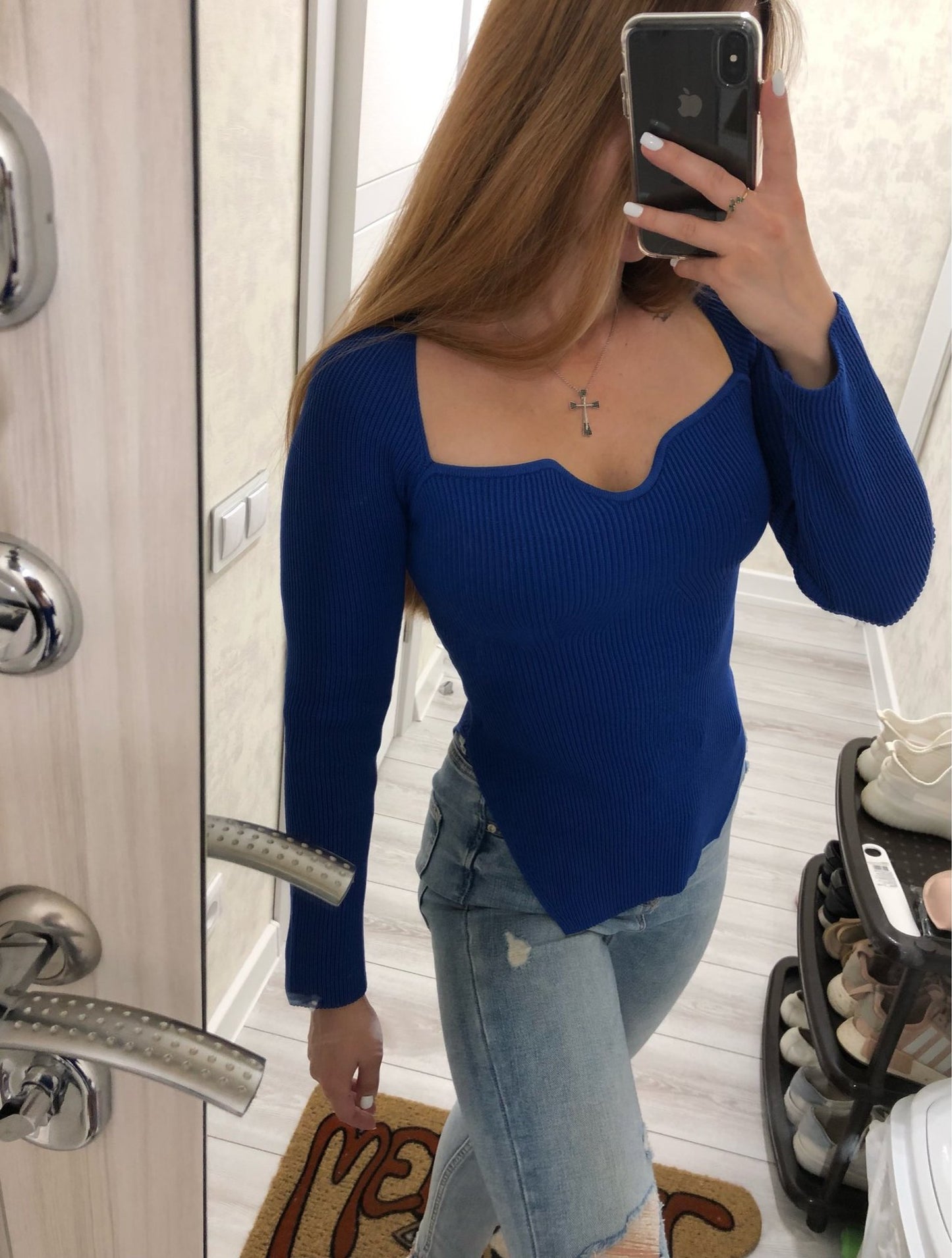 Women's Irregular Slits On Both Sides Knitted Inspirational Knitwear