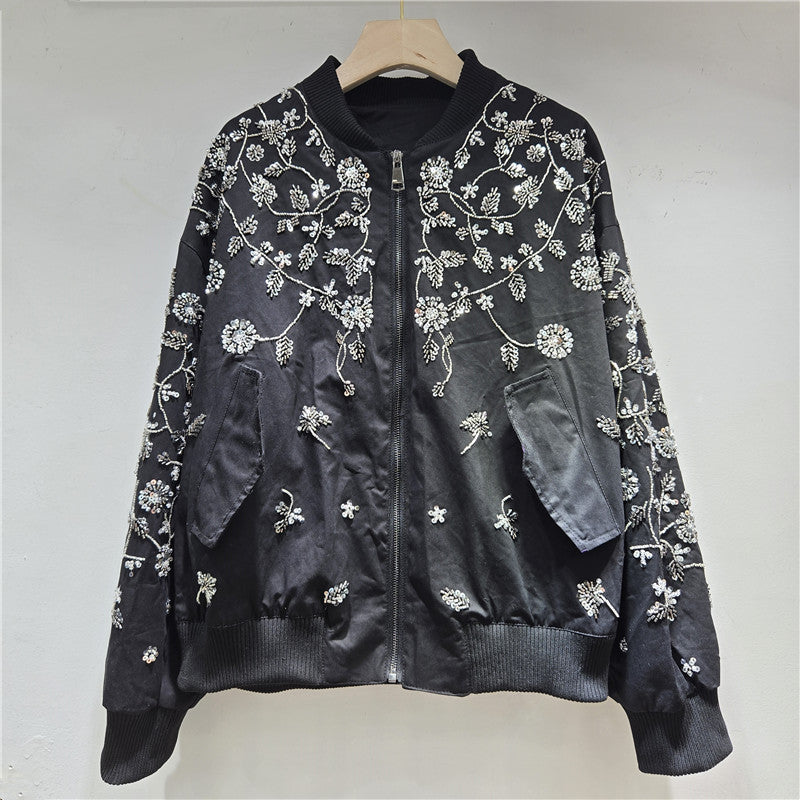 Beaded Embroidery Flower Baseball Fashionable Slimming Coats