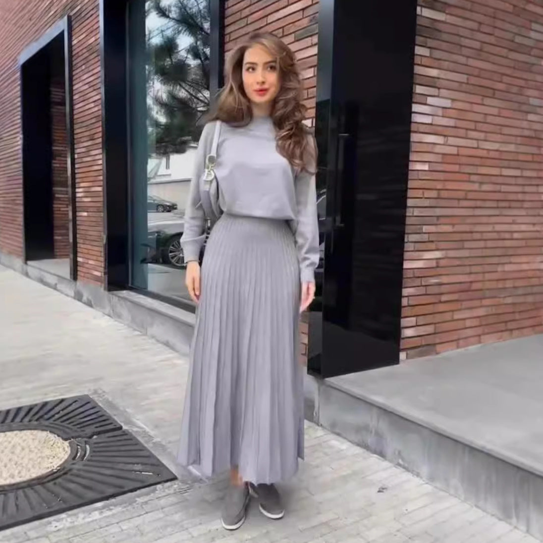 Autumn French Style Retro Crew Neck Dresses