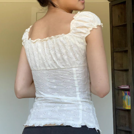 Pleated Hanging Shoulder Button Folding Lace Blouses