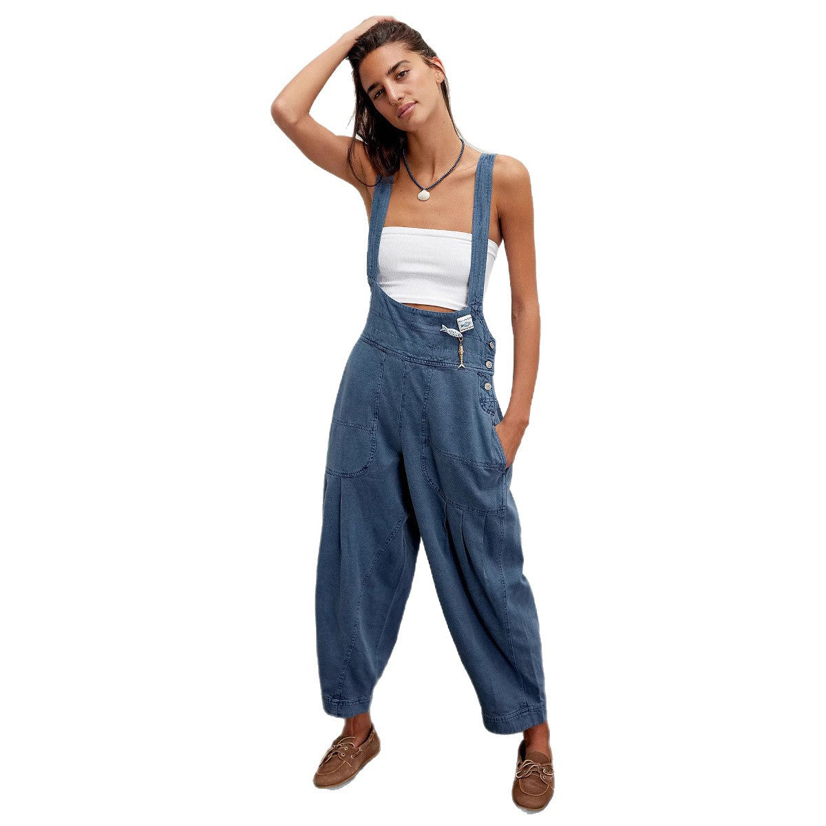 Women's Loose Casual Side Pocket Sleeveless Denim Jeans