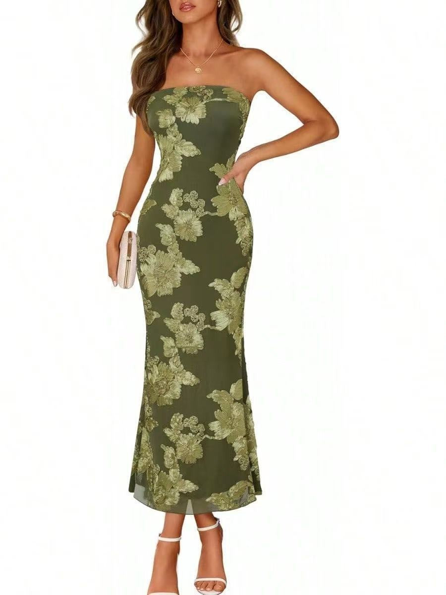 Women's Three-dimensional Applique Lace Waist Slimming Sheath Dress