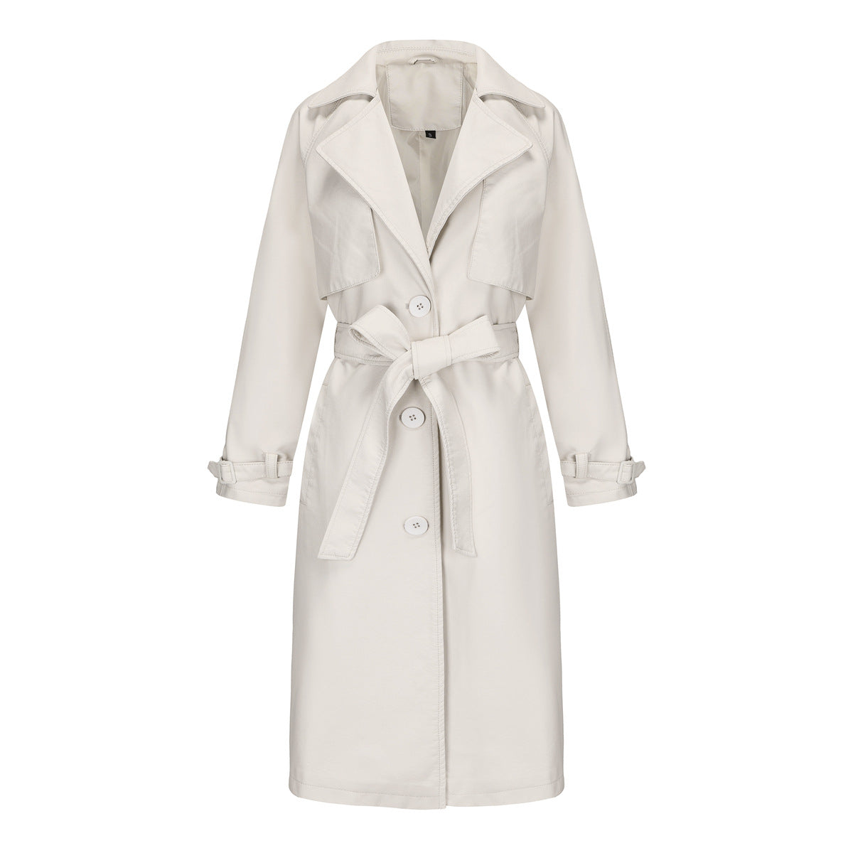 Women's Trench Long Loose Leather Classic Turn-down Collar Jackets