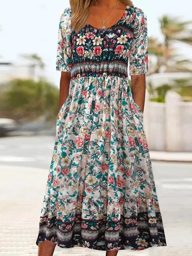 Women's Summer Round Neck Sleeve Dress Bohemian Dresses