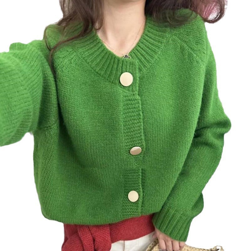 Women's Loose Slimming Soft Glutinous Knitted Single-breasted Solid Tops