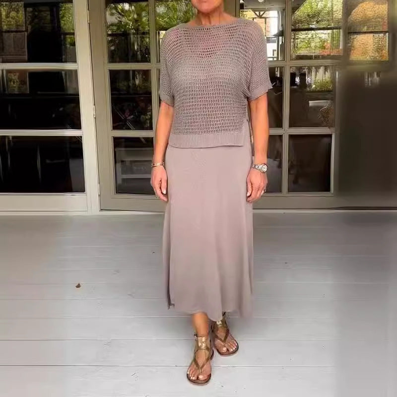 Knitted Empty Dress Solid Color Round Fashion Casual Suit