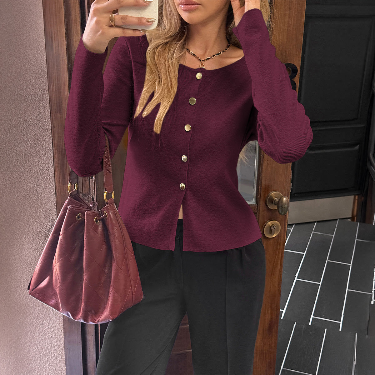 Women's Casual Minimalist Long Sleeve Button Base Shirt Clothing