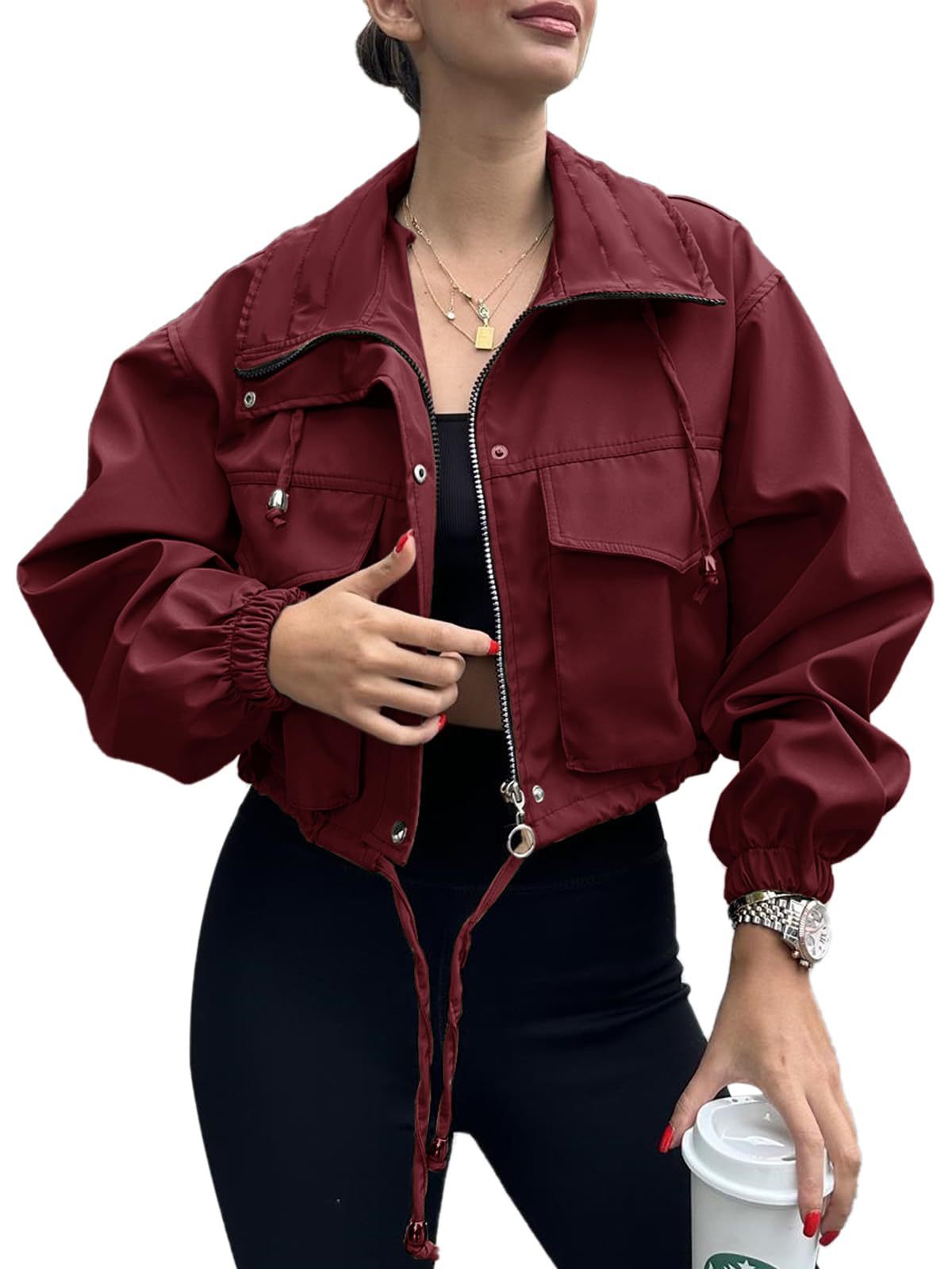 Women's Autumn Solid Color Zipper Windbreaker Jackets