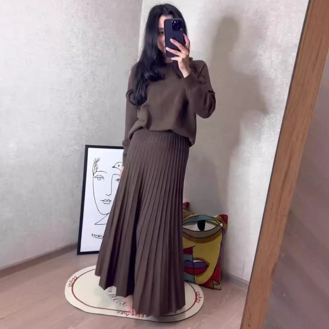 Autumn French Style Retro Crew Neck Dresses